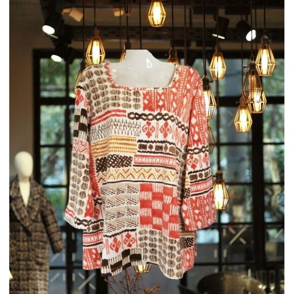 Alfred Dunner Tops - Alfred Dunner Women's Top Size 2X Southwestern Aztec Design Square Neck Sequins